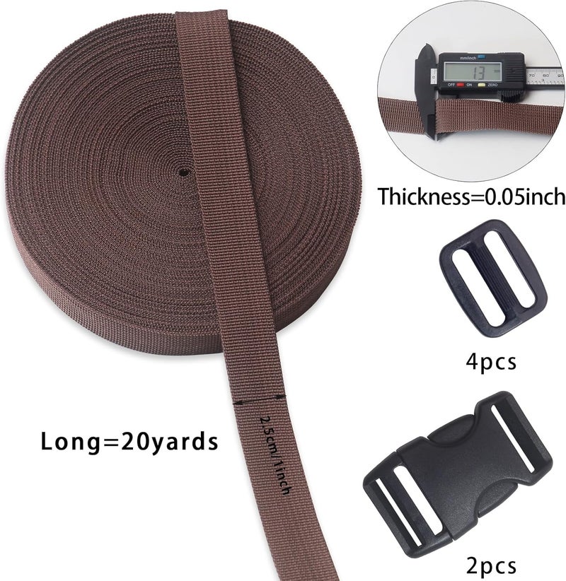 ZHFMLY ZHFMILY Coffee Straps with Buckle 1 inch, 20 Yards Polypropylene Webbing Straps Ribbon for Sewing, Seatbelt, Backpack Bag, DIY Crafts & Projects - Image 2